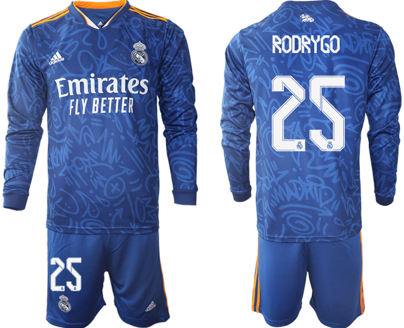 Men 2021-2022 Club Real Madrid away blue Long Sleeve #25 Soccer Jerseys